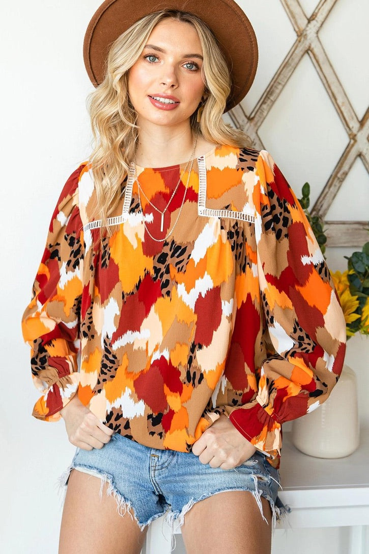 Abstract Printed Long Sleeve Top