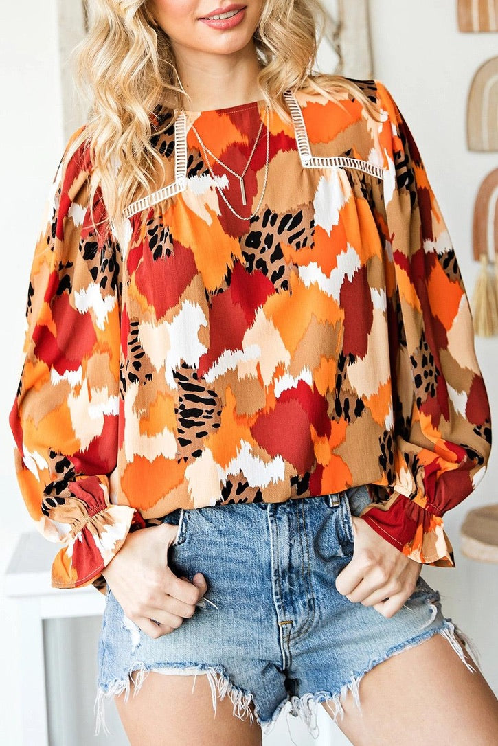 Abstract Printed Long Sleeve Top